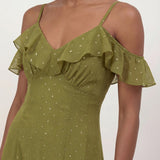 Anaya With Love Recycled Oliva Cold Shoulder Ruffle Maxi Dress