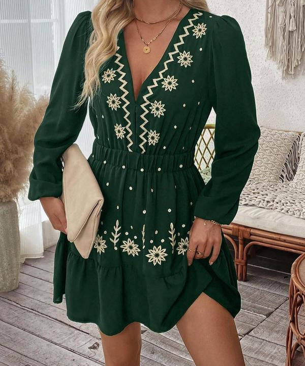 LOTTIE™ - Elegant Embroidered Long Sleeve Casual Dress