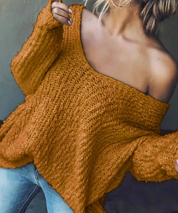 TELIKA™ - Comfy Drop Shoulder Long Sleeve Sweater