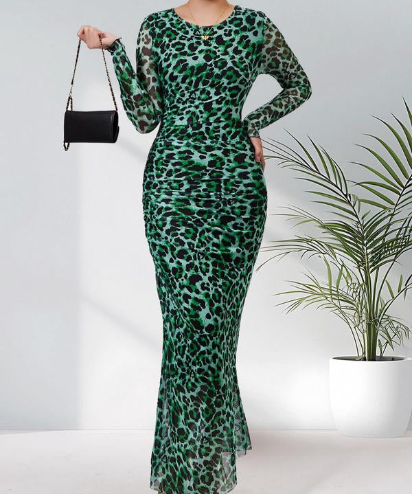 ALIANNA™ - Elegant Leopard Print Ruched Bodycon Dress for Parties