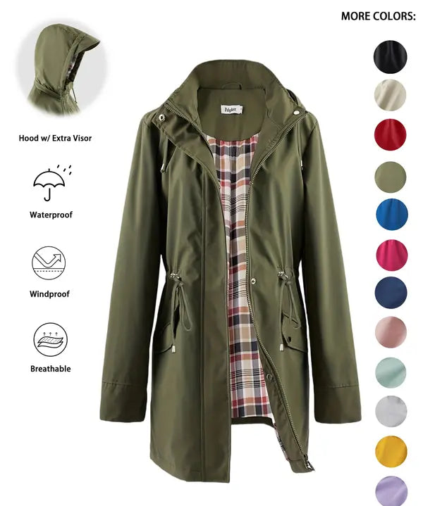 QING™ - Casual Drawstring Zip Up Hooded Trench Coat