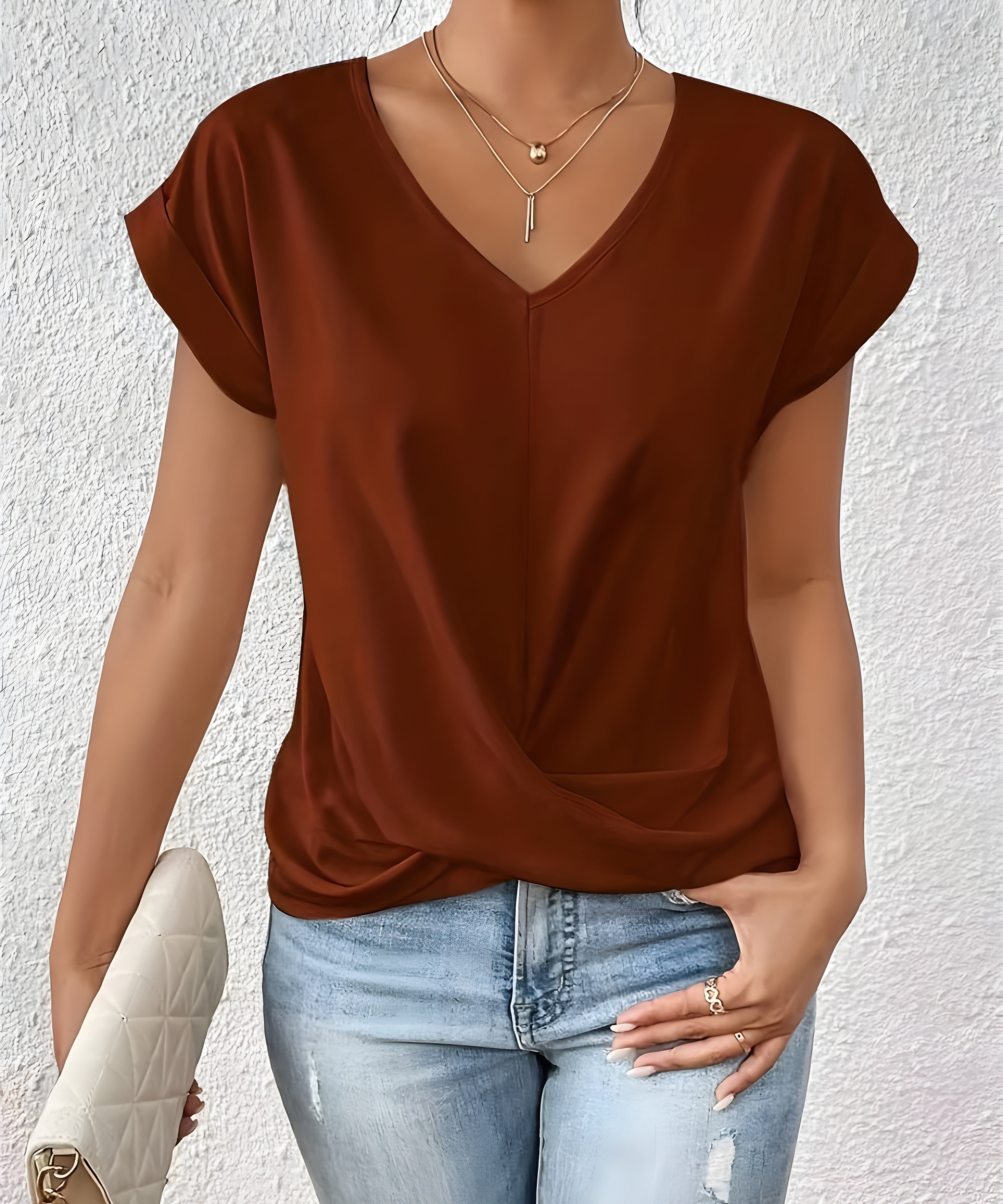 MEIKA™ – Classic Twist Detail V-Neck Top