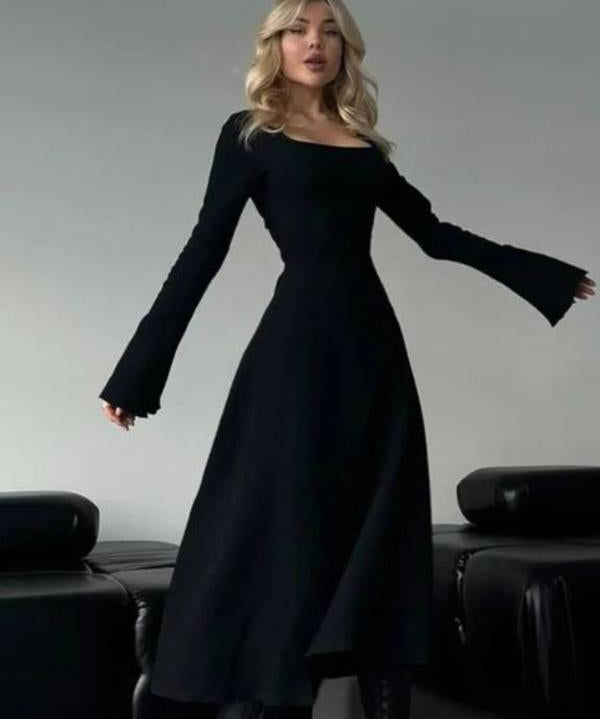 ERIN™ - Sophisticated Lace-Up Tie Back Flounce Sleeve A-Line Long Dress