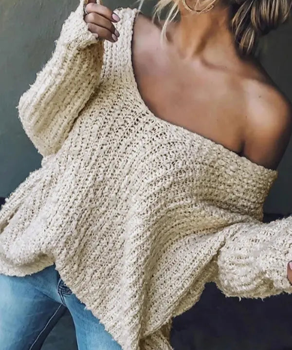 TELIKA™ - Comfy Drop Shoulder Long Sleeve Sweater