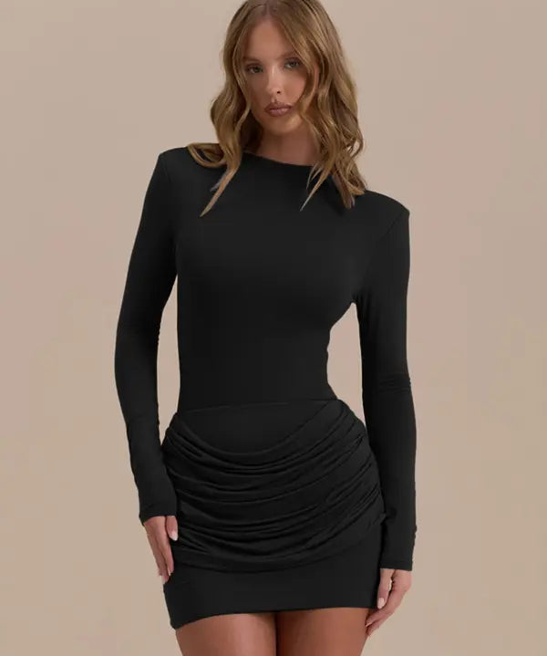 ZERNA™ - Long Sleeve Ruched A-Line Dress Gown for Elegant