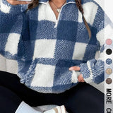 SAVANNAH™ - Stylish Plaid Print Half Zip Sweatshirt Casual Long Sleeve