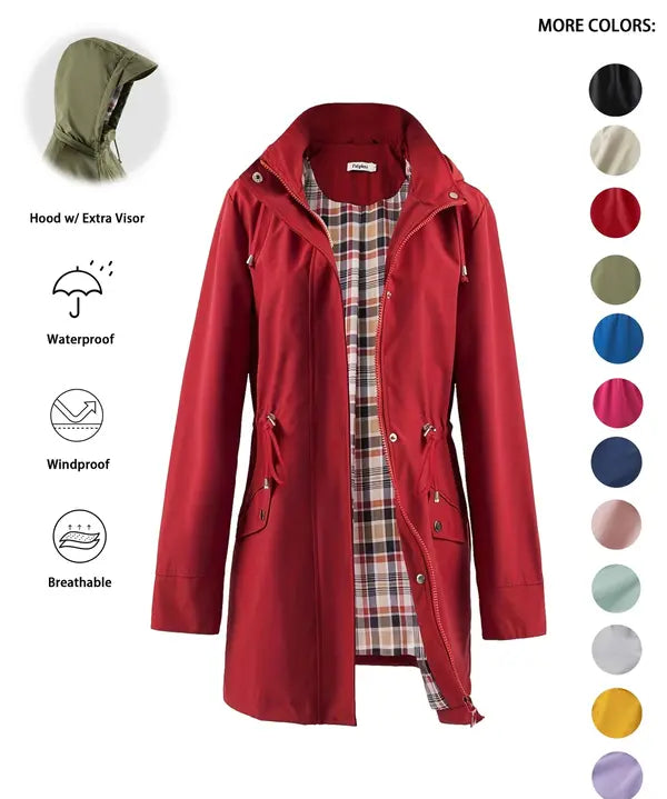 QING™ - Casual Drawstring Zip Up Hooded Trench Coat