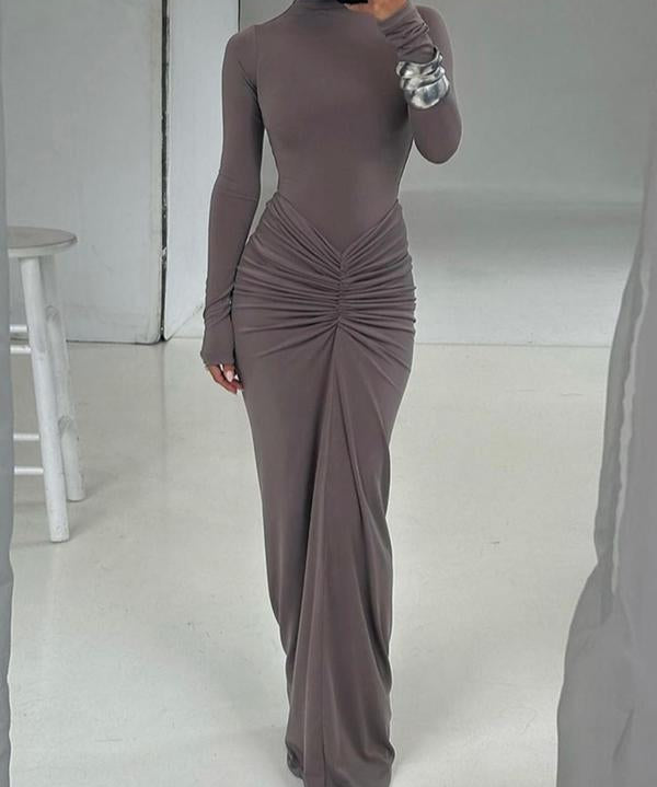 BETTY™ - Classy Ruched Long Sleeve Mock Bodycon Maxi Dress
