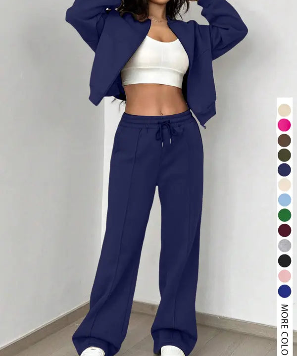 KELSEA™ - Casual Tracksuit Set for Women Zipper Jacket & Natural Waist Pants