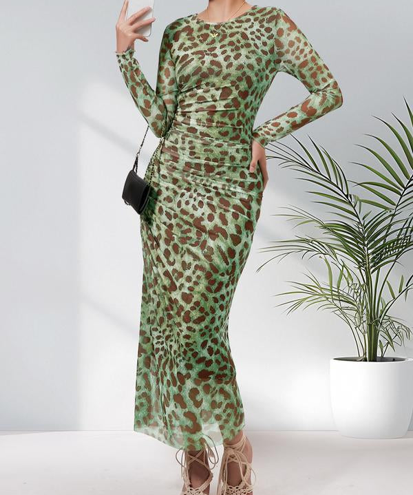 ALIANNA™ - Elegant Leopard Print Ruched Bodycon Dress for Parties