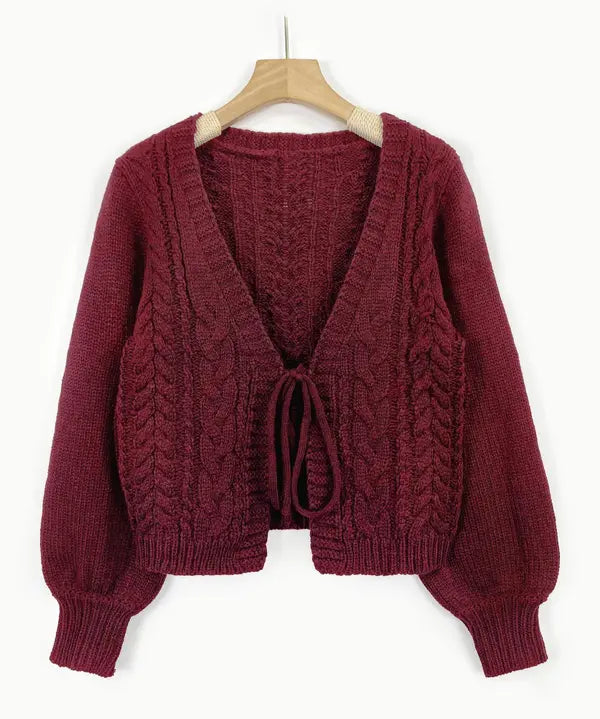 ALICIA™ - Casual Drop Shoulder Long Sleeve Cardigan Tie Front V-Neck Knitwear