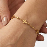 Brissa – Minimalist Cross Charm Chain Bracelet in Gold