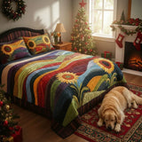 3-Piece Bedspread Set with Sunflower Design