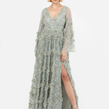 Maya Sage Green Fully Embellished Maxi Dress With Frill Detail