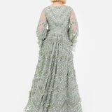 Maya Sage Green Fully Embellished Maxi Dress With Frill Detail
