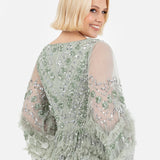 Maya Sage Green Fully Embellished Maxi Dress With Frill Detail