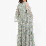Maya Sage Green Fully Embellished Maxi Dress With Frill Detail