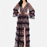 Maya Purple Fully Embellished Maxi Dress With Frill Detail