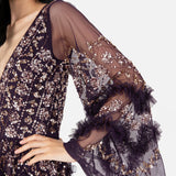 Maya Purple Fully Embellished Maxi Dress With Frill Detail