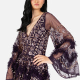 Maya Purple Fully Embellished Maxi Dress With Frill Detail