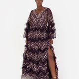 Maya Purple Fully Embellished Maxi Dress With Frill Detail
