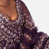 Maya Purple Fully Embellished Maxi Dress With Frill Detail