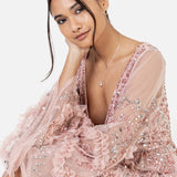 Maya Pink Fully Embellished Maxi Dress with Frill Detail