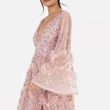Maya Pink Fully Embellished Maxi Dress with Frill Detail