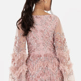 Maya Pink Fully Embellished Maxi Dress with Frill Detail
