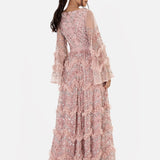 Maya Pink Fully Embellished Maxi Dress with Frill Detail