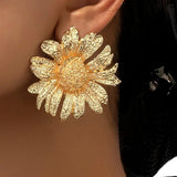 Maria – Vintage Sunflower Drop Earrings in Gold