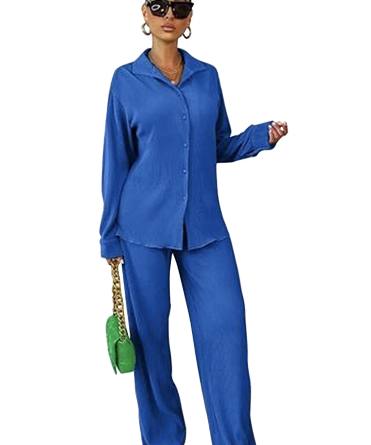 CLEO™ – Chic Collared Long Sleeve and Wide-Leg Pant Set