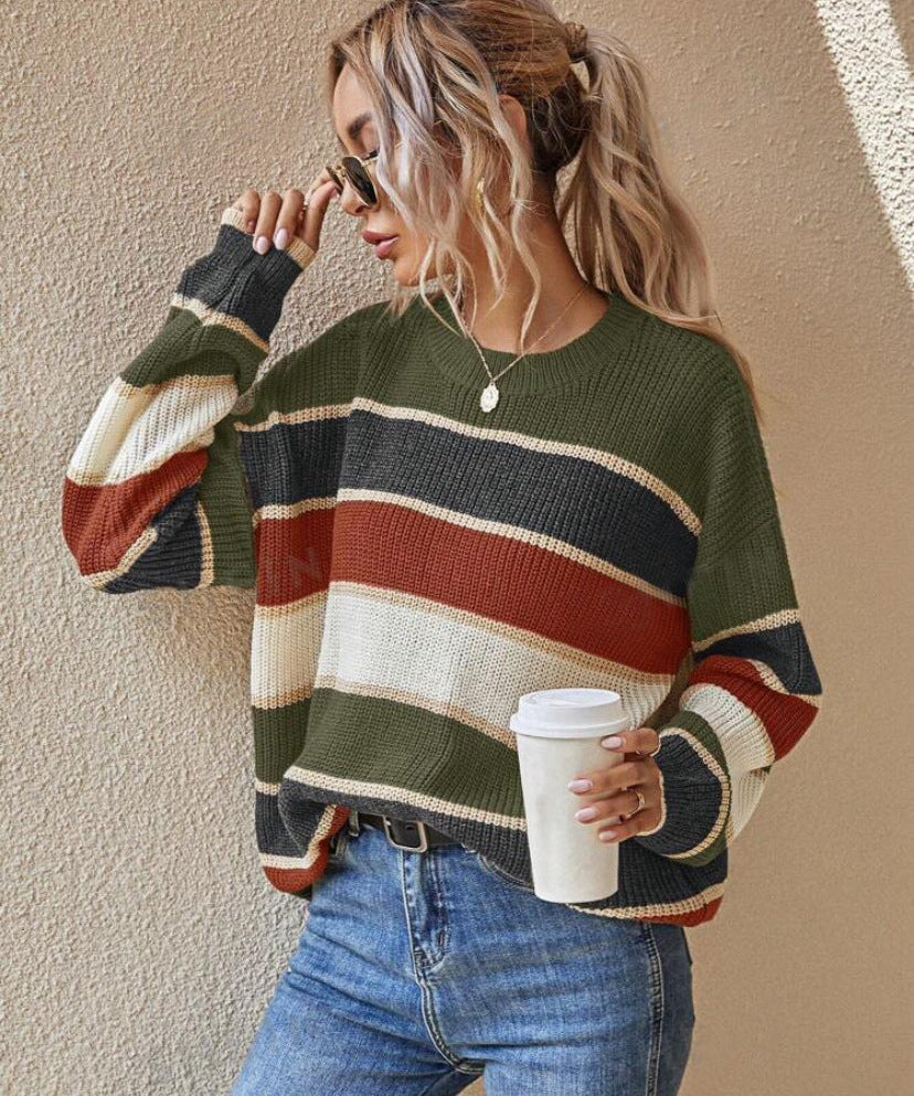 SOMIN™ - Comfy Striped Long Sleeve Round Neck Sweater