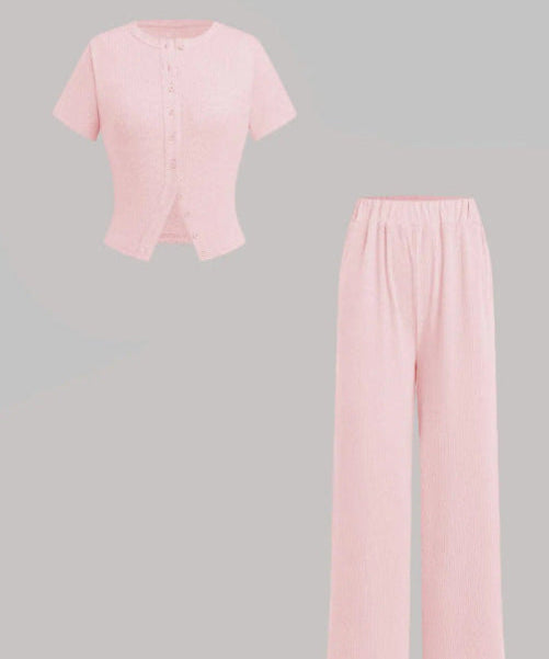 MIRANDA™ - Casual Button Front Top and Wide Leg Pants Set