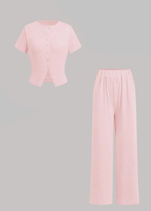 MIRANDA™ - Casual Button Front Top and Wide Leg Pants Set