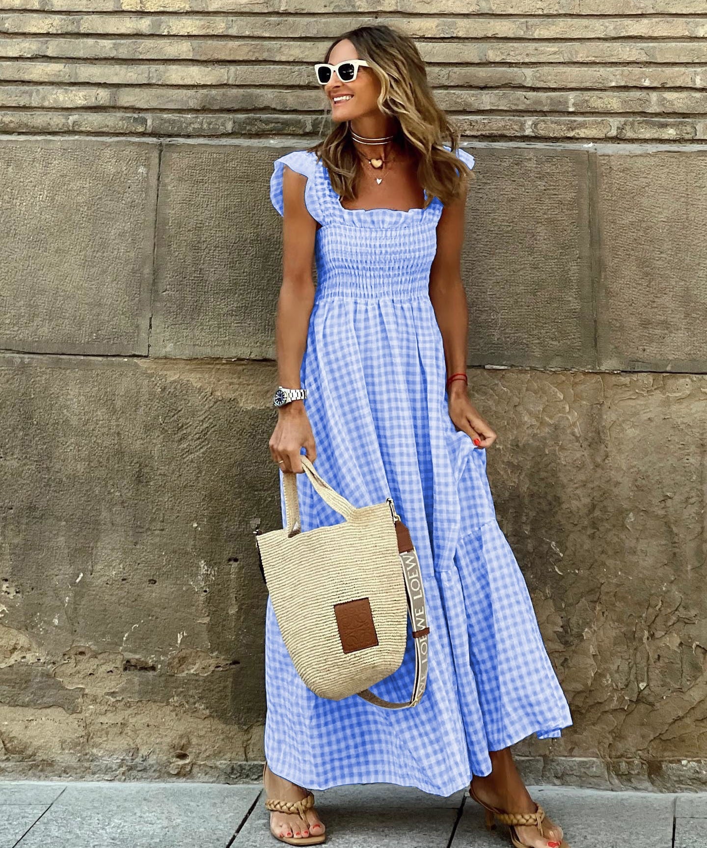 NANCY™ - Chic Retro Plaid Smocked Dress