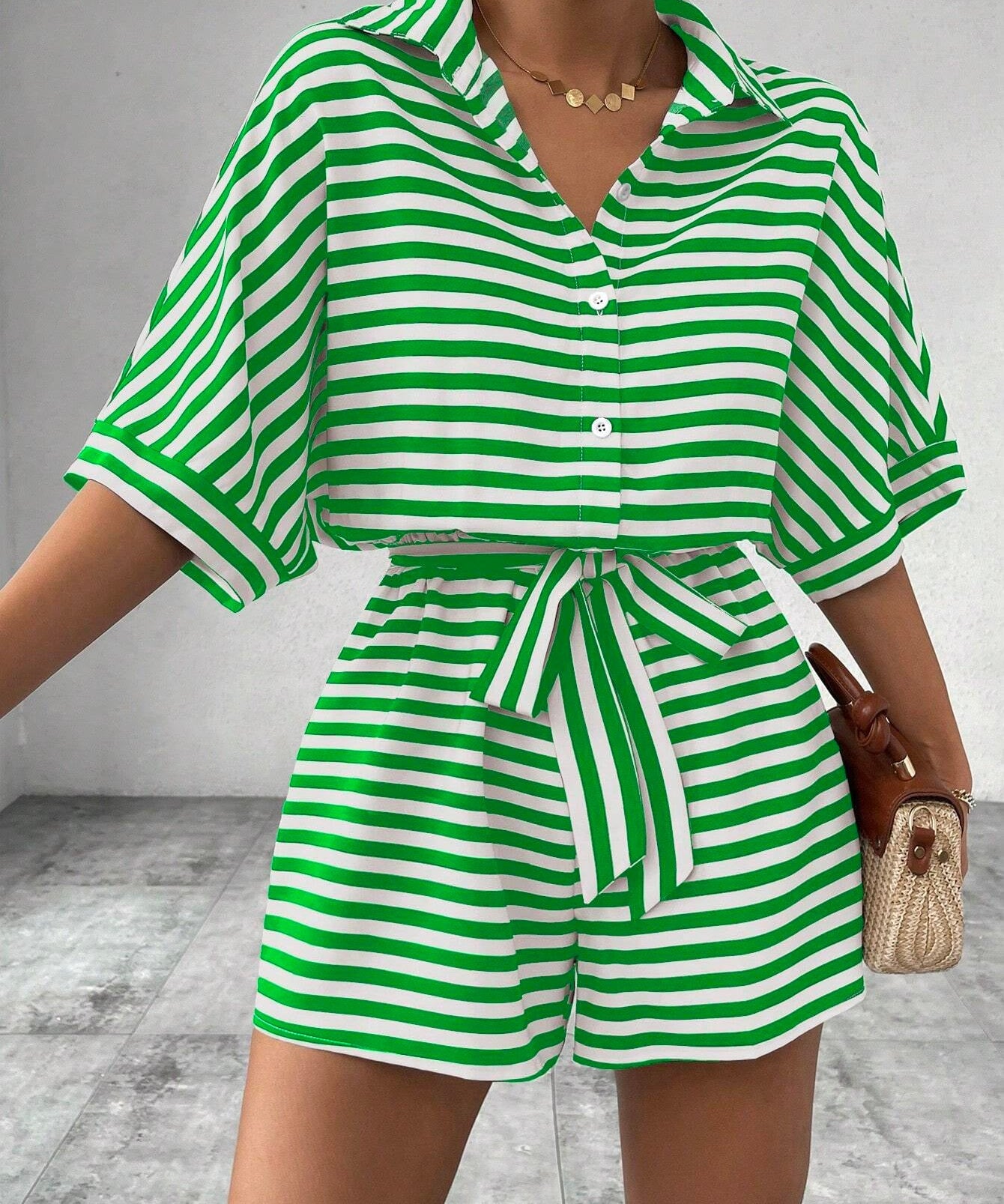 CANDIDA™ – Casual Striped Tie-Front Summer Romper