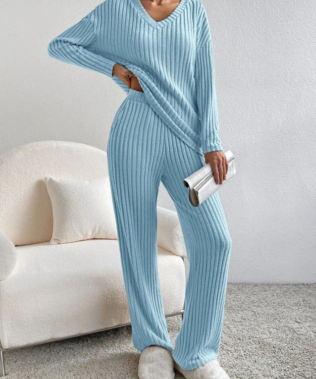 ELMER™ - Casual Long Sleeve V-Neck Top and Pants Set