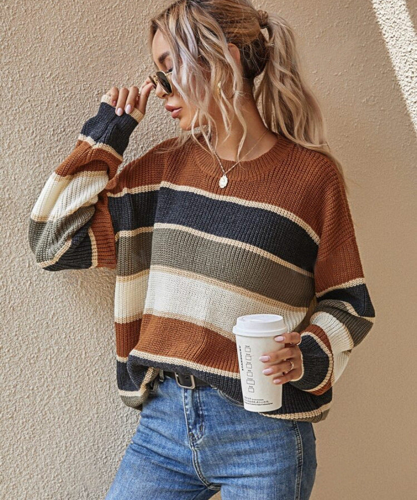 SOMIN™ - Comfy Striped Long Sleeve Round Neck Sweater