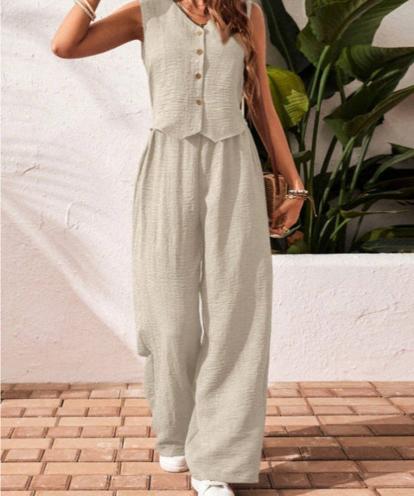 CHARISSA™ – Elegant Sleeveless V-Neck Top and Trousers Set