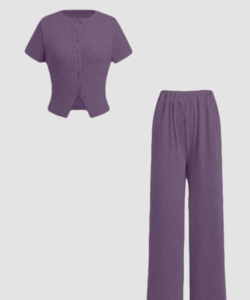 MIRANDA™ - Casual Button Front Top and Wide Leg Pants Set