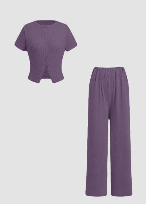 MIRANDA™ - Casual Button Front Top and Wide Leg Pants Set