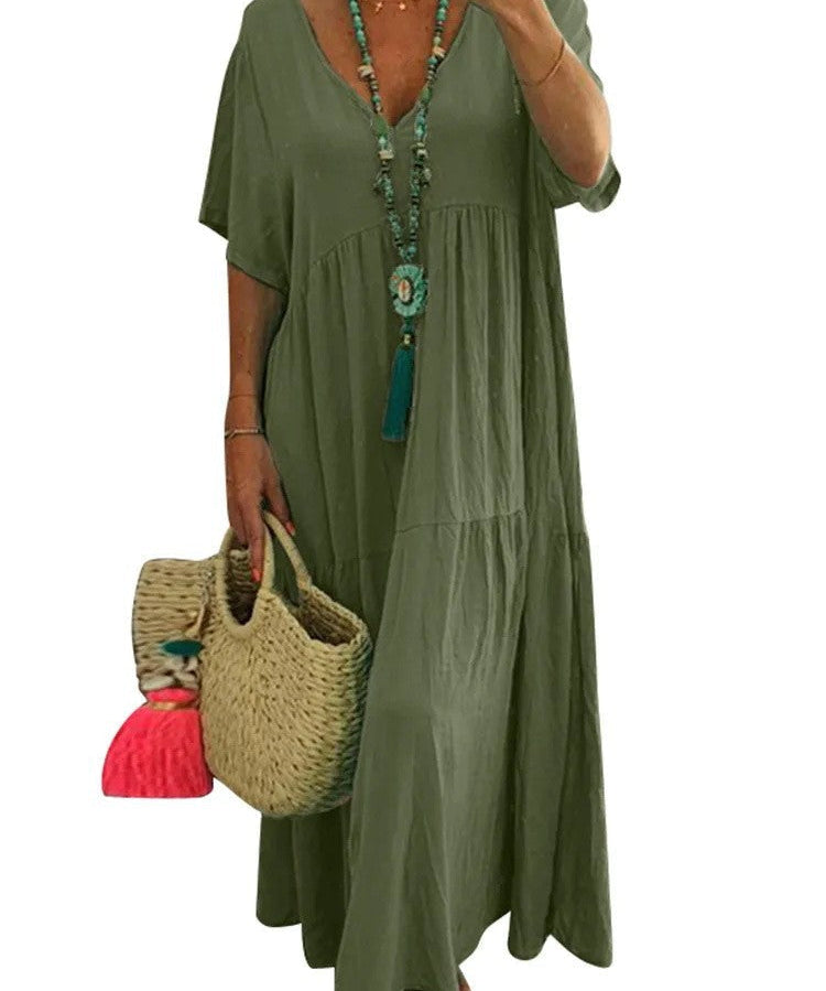 LINNEA™ – Soft Ruffle V-Neck Maxi Dress