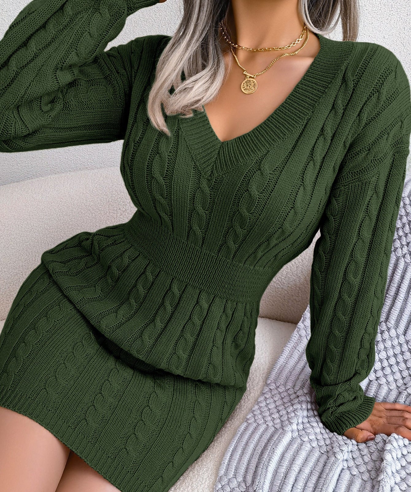 LIRAEL™ - Chic V-Neck Long Sleeve Mini Dress