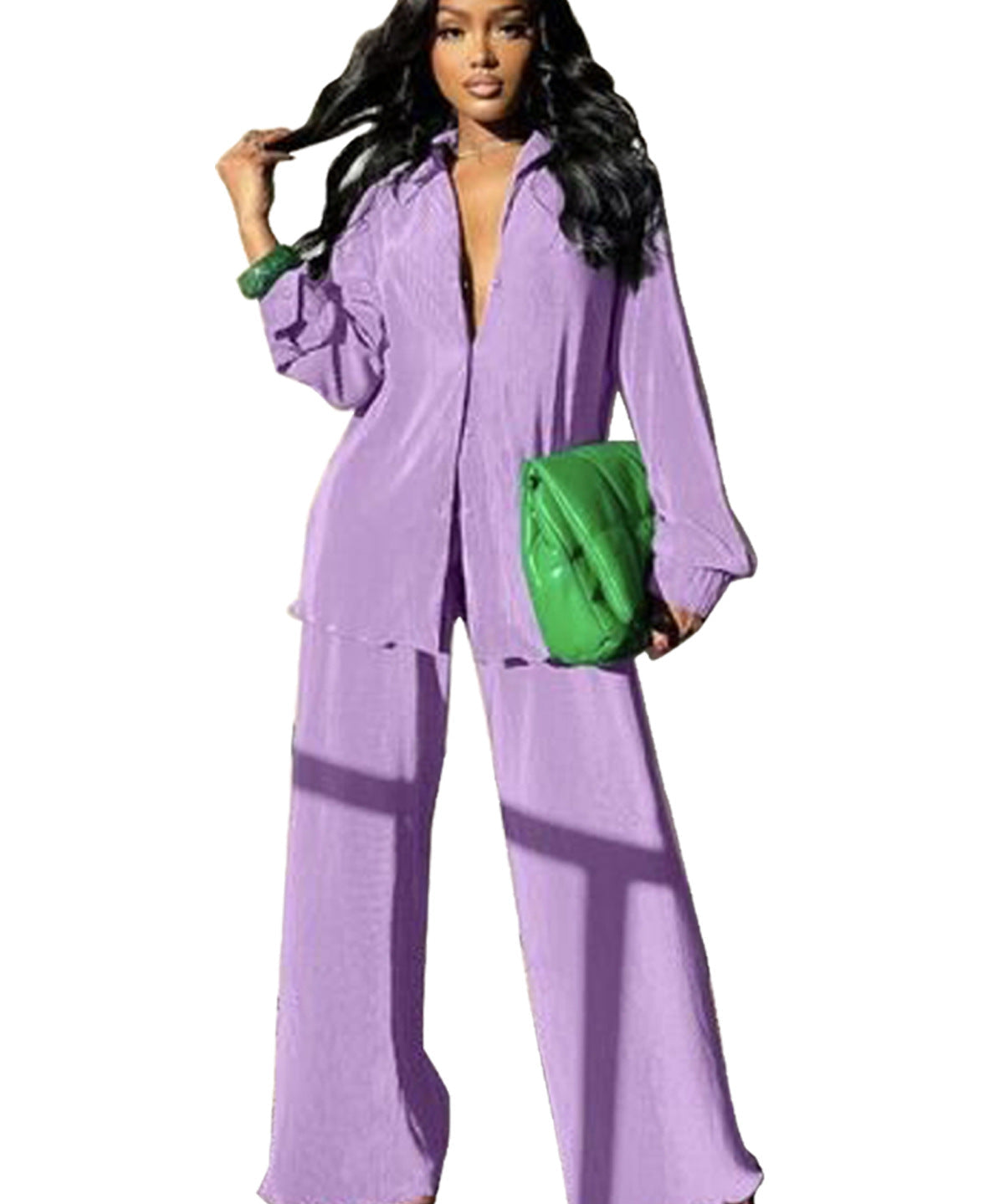 CLEO™ – Chic Collared Long Sleeve and Wide-Leg Pant Set