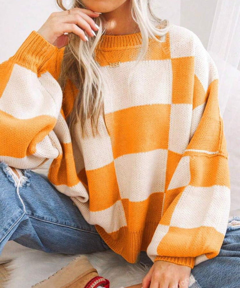 REVERIE™ - Casual Plaid Long Sleeve Round Neck Sweater