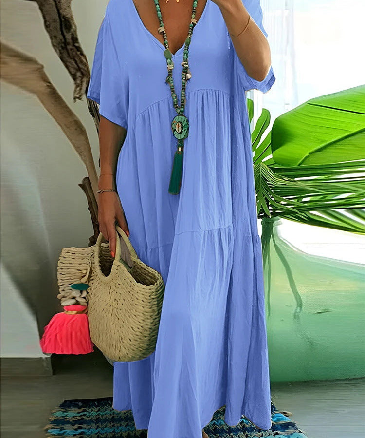 LINNEA™ – Soft Ruffle V-Neck Maxi Dress