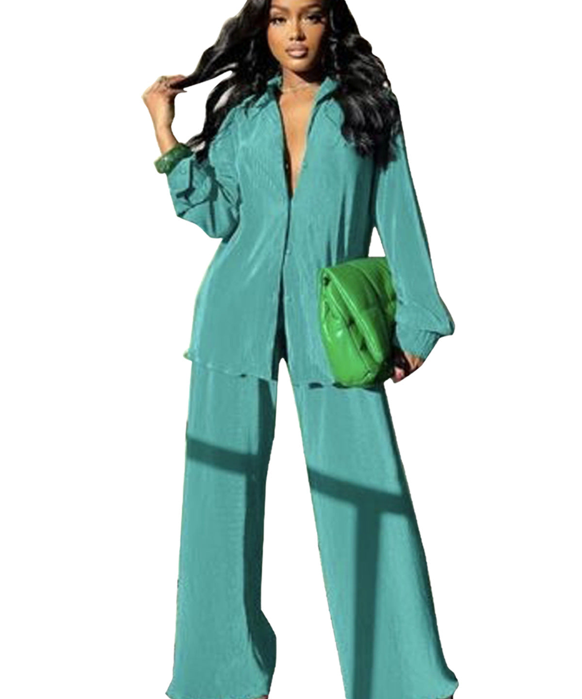 CLEO™ – Chic Collared Long Sleeve and Wide-Leg Pant Set