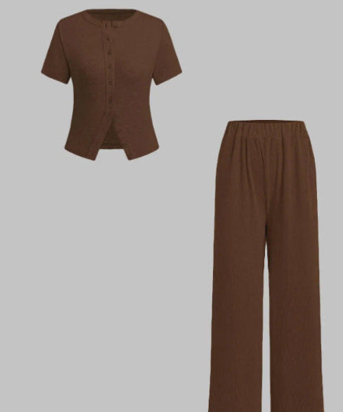 MIRANDA™ - Casual Button Front Top and Wide Leg Pants Set