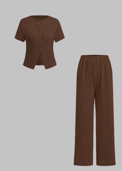 MIRANDA™ - Casual Button Front Top and Wide Leg Pants Set